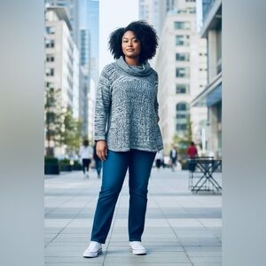Claire France, Plus-Size Textured Cowl Neck
Sweater, 1X, Blue 🧶